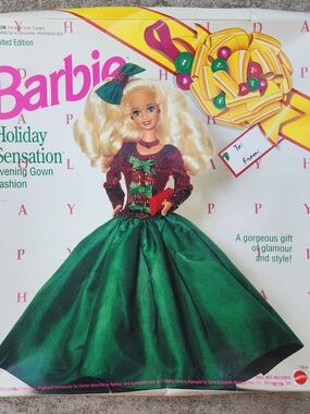 Barbie 1992 Limited Edition Holiday Sensation Green Red Evening Gown by Mattel